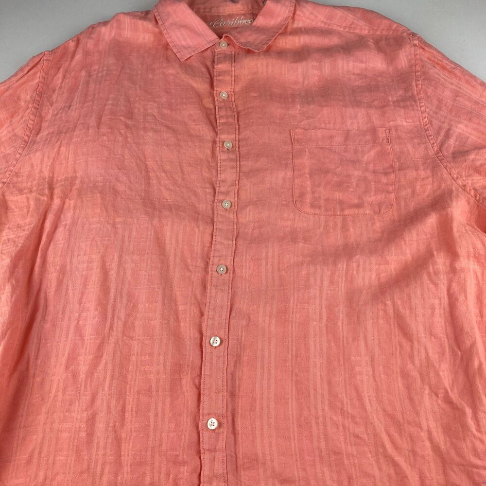 Caribbean Shirt Mens 3XB Big Tall Linen Cotton Coral Long Sleeve Button Up